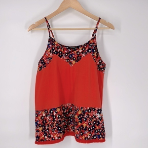 NWOT Fringed Camisole Tank Top Staccato Orange‎ Navy Floral S